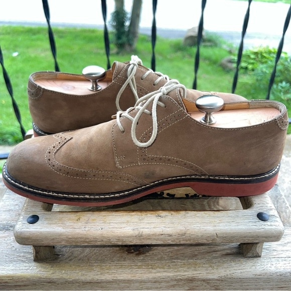 EUC Johnston & Murphy Men's Tan Sheepskin Suede Wingtip Oxford Sz 12M 20-3260 - Picture 7 of 13